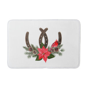 Christmas Country Horseshoe Poinsettia Bath Mat