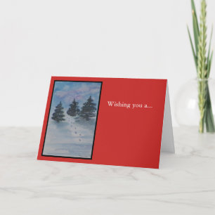 Christmas Country Landscape on Red Holiday Card