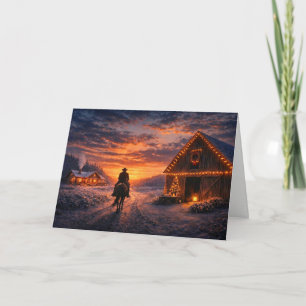 Christmas Country Western Cowboy and Horse Sunset Card