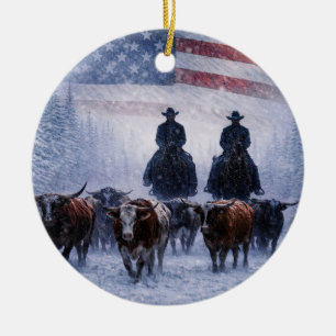 Christmas Country Western Cowboy Cattle Ceramic Tree Decoration