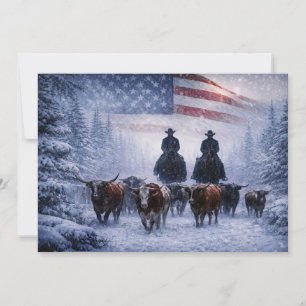 Christmas Country Western Cowboy Cattle Flat Card