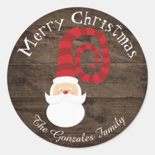 Christmas Country Wood Santa Rustic Classic Round Sticker