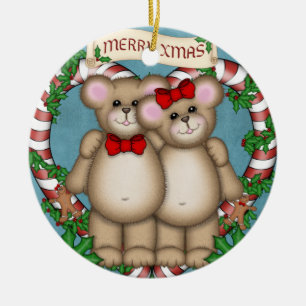 Christmas couple Bear Ceramic Tree Decoration