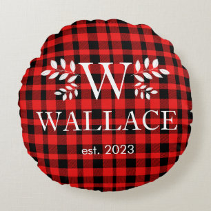 Christmas Couple holiday monogram newlywed photo  Round Cushion