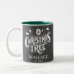 Christmas Couple holiday monogram newlywed photo  Two-Tone Coffee Mug