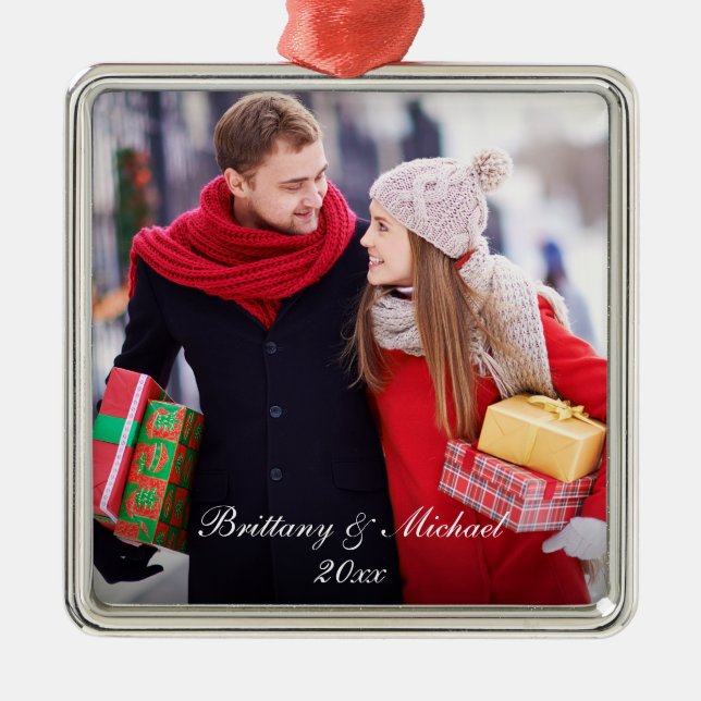 Christmas Couple Photo Ornament Year WSq (Front)
