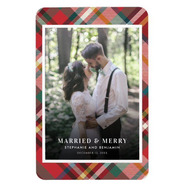 Christmas Couples Photo Married and Merry Holiday Magnet (Vertical)