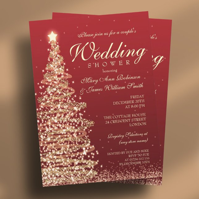 Christmas Couples Shower Red Gold Invitation (Christmas Couples Shower Red Gold Invitation)