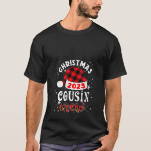 Christmas Cousin Crew 2023 Santa Hat Buffalo Plaid T-Shirt