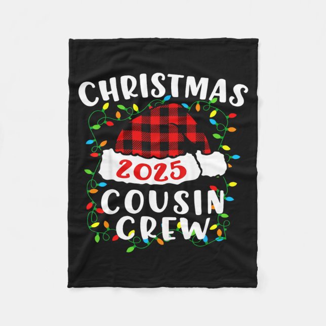 Christmas Cousin Crew 2025 Plaid Santa Hat Xmas Li Fleece Blanket (Front)