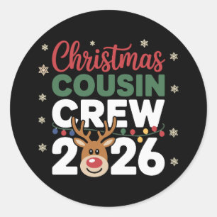 Christmas Cousin Crew 2026 Reindeer Snowflakes Classic Round Sticker