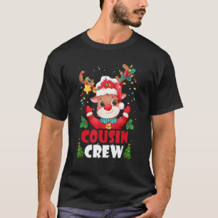 Christmas Cousin Crew Funny Reindeer Santa Hat Lig T-Shirt