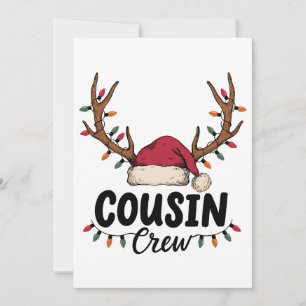 Christmas Cousin Crew Santa Hat Reindeer Antlers Invitation