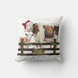 Christmas Cow and Calf In Snow Cushion