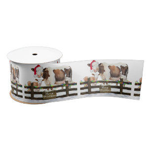 Christmas Cow and Calf In Snow Satin Ribbon