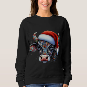 Christmas Cow Bull w/Santa Hat Mexican Folk Art Sweatshirt