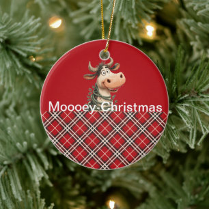 Christmas Cow Ceramic Tree Decoration