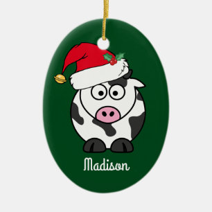 Christmas Cow Cute Personalised Ceramic Tree Decoration