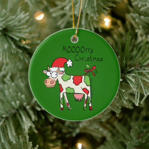 Christmas Cow Funny Cartoon Kids Ceramic Tree Decoration