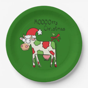 Christmas Cow Funny Cartoon Kids Paper Plate