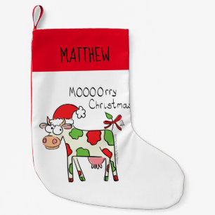 Christmas Cow Funny Cartoon Kids Small Christmas Stocking