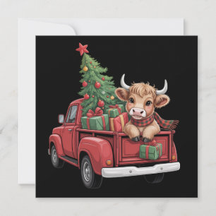Christmas Cow  Highland Cow in Truck Farm Xmas  Holiday Card