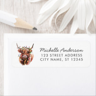 Christmas Cow Highland in Santa Hat Return Address