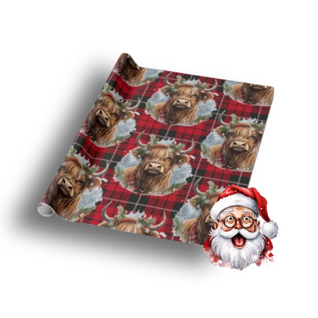 Christmas Cow highlander red Wrapping Paper (Christmas Cheers Cow)