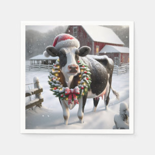 Christmas Cow In Barnyard Napkin