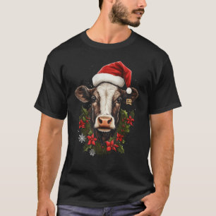 Christmas Cow in Santa Hat Xmas Holiday Apparel T-Shirt