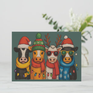 Christmas Cow Lover Farmhouse Farm Santa Highland  Holiday Card