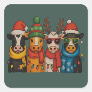 Christmas Cow Lover Farmhouse Farm Santa Highland  Square Sticker