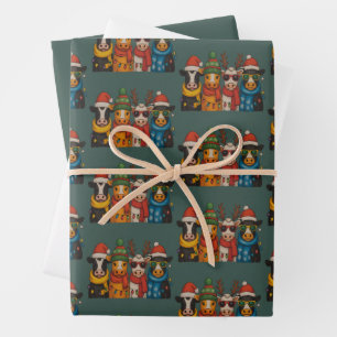Christmas Cow Lover Farmhouse Farm Santa Highland  Wrapping Paper Sheet