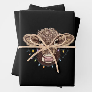 Christmas Cow Lover Lights Farm Farmer Xmas Wrapping Paper Sheet