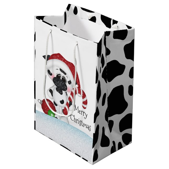 Christmas cow medium gift bag (Front Angled)