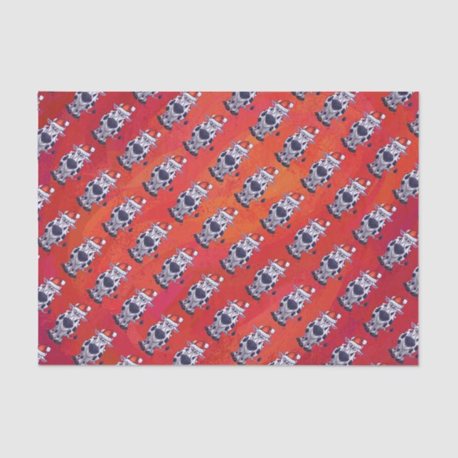 Christmas Cow Pattern on Red Field Tissue Paper (Front)