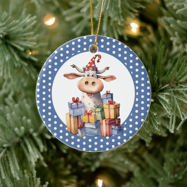 Christmas Cow Pun  Ceramic Tree Decoration (Tree)