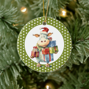 Christmas Cow Pun Ceramic Tree Decoration