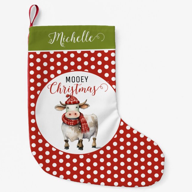 Christmas Cow Pun Small Christmas Stocking (Front)