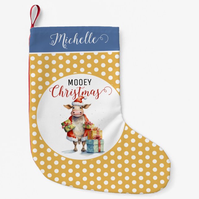Christmas Cow Pun Small Christmas Stocking (Front)