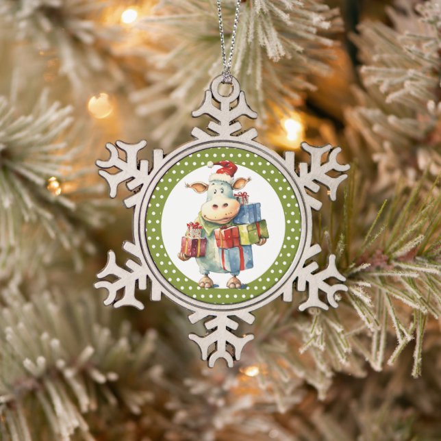 Christmas Cow Pun  Snowflake Pewter Christmas Ornament (Tree)
