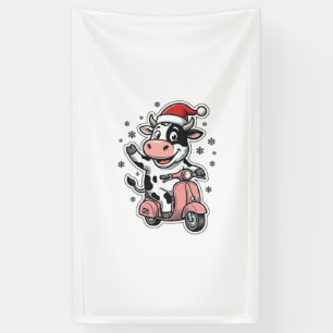Christmas Cow Riding Pink Scooter Vintage Vector_1 Banner