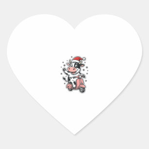 Christmas Cow Riding Pink Scooter Vintage Vector_1 Heart Sticker