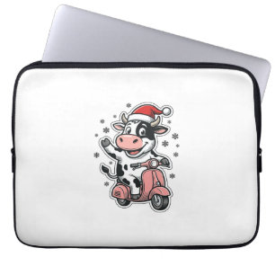 Christmas Cow Riding Pink Scooter Vintage Vector_1 Laptop Sleeve