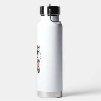 Christmas Cow Riding Pink Scooter Vintage Vector_1 Water Bottle