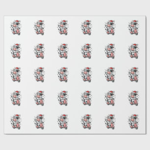Christmas Cow Riding Pink Scooter Vintage Vector_1 Wrapping Paper