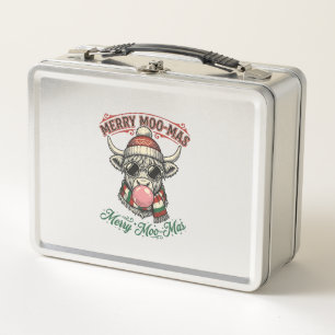 Christmas Cow Shirt Cute Highland Holiday Pun Desi Metal Lunch Box
