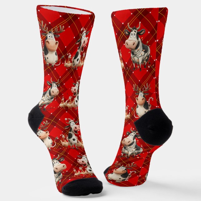 Christmas Cow Socks (Angled)