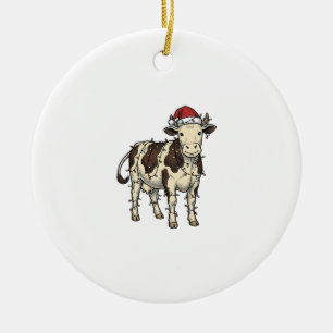 Christmas Cow Vintage Engraving Holiday Farm Shirt Ceramic Tree Decoration