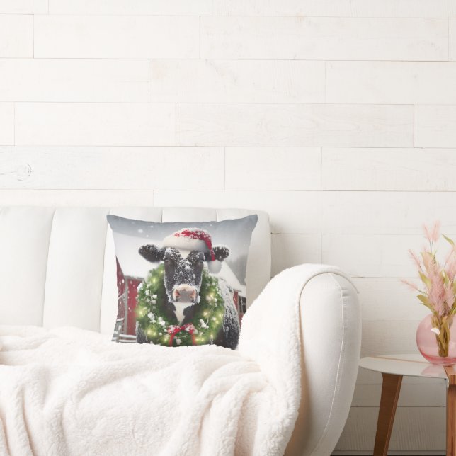 Christmas Cow Wearing a Wreath Cushion (Couch)